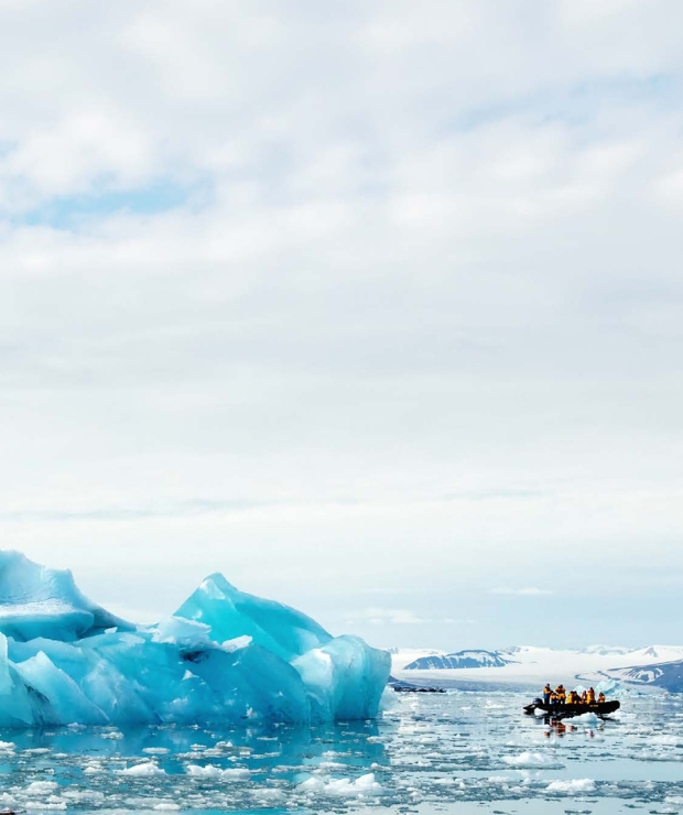 Zodiac up close to glacier